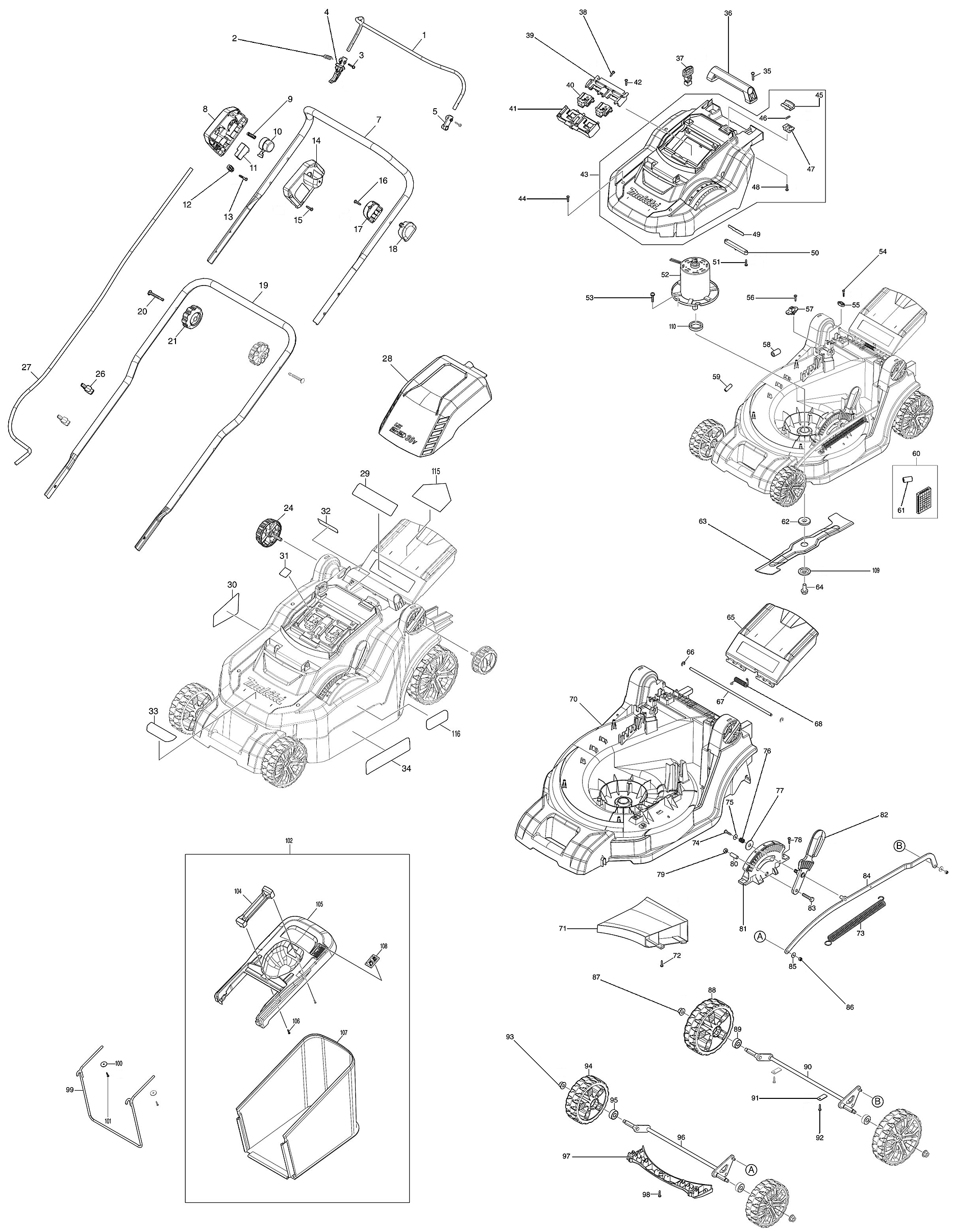 Схема на Акумуляторна газонокосарка Makita DLM432Z