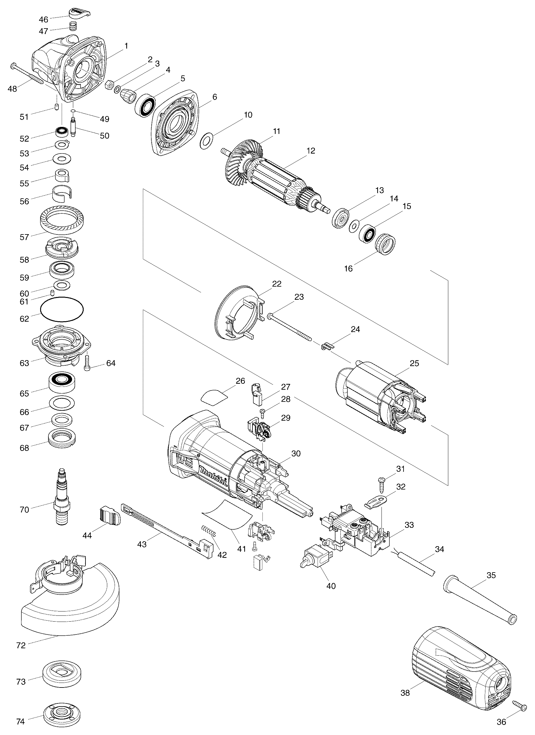 Схема на Угловая шлифмашина Makita GA 5040