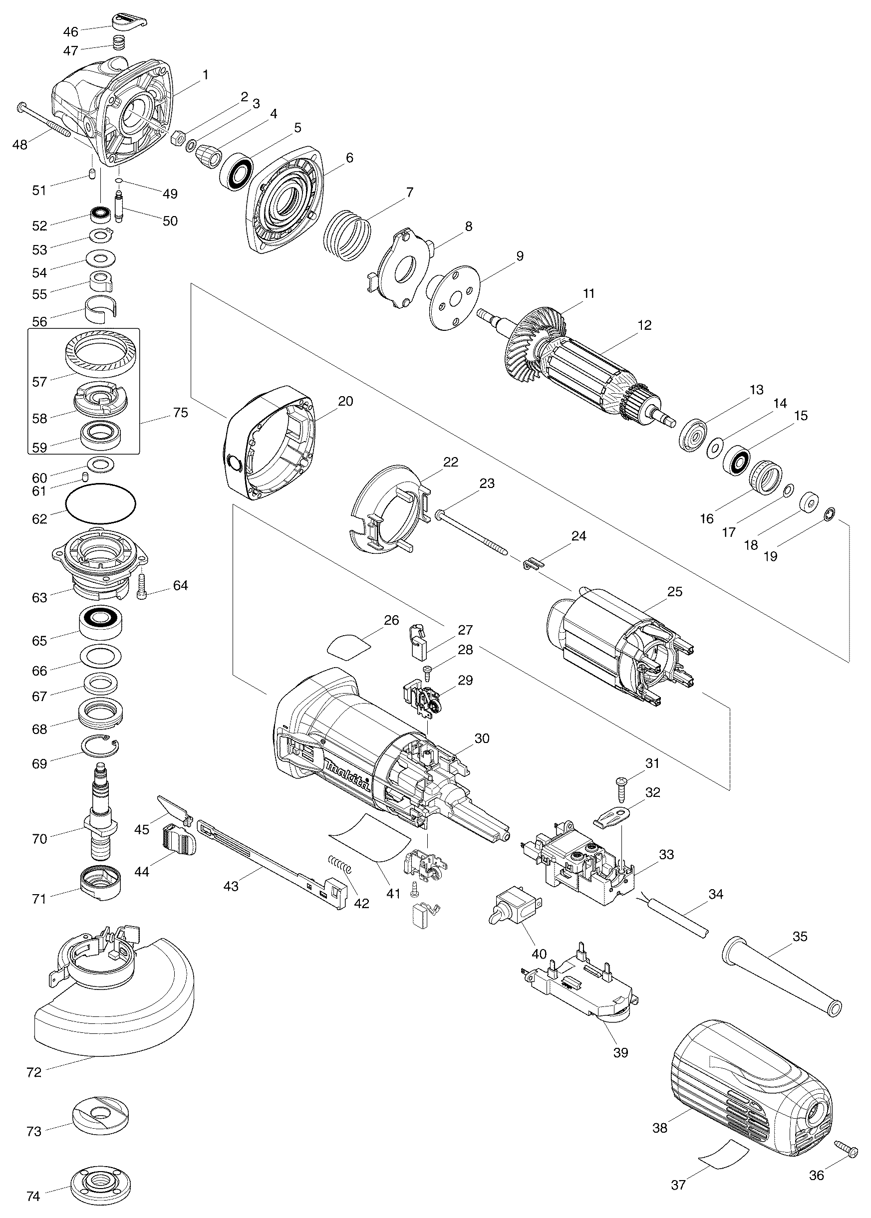 Схема на Угловая шлифмашина Makita GA 5041 C