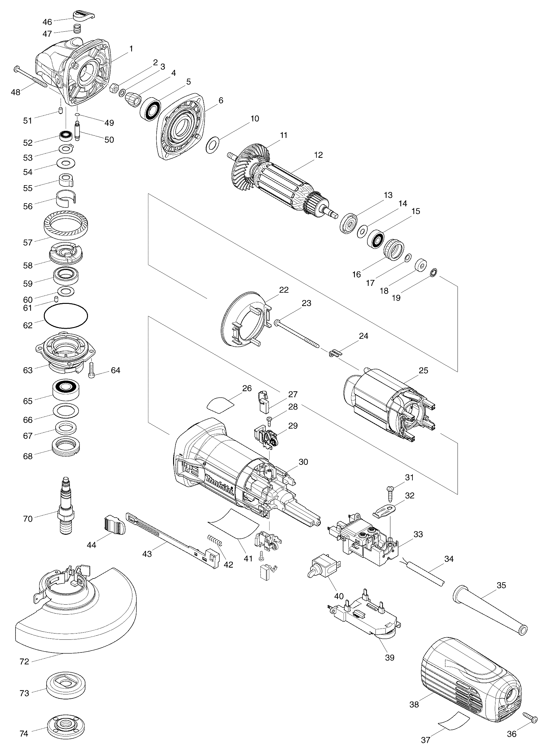 Схема на Угловая шлифмашина Makita GA 6040 C