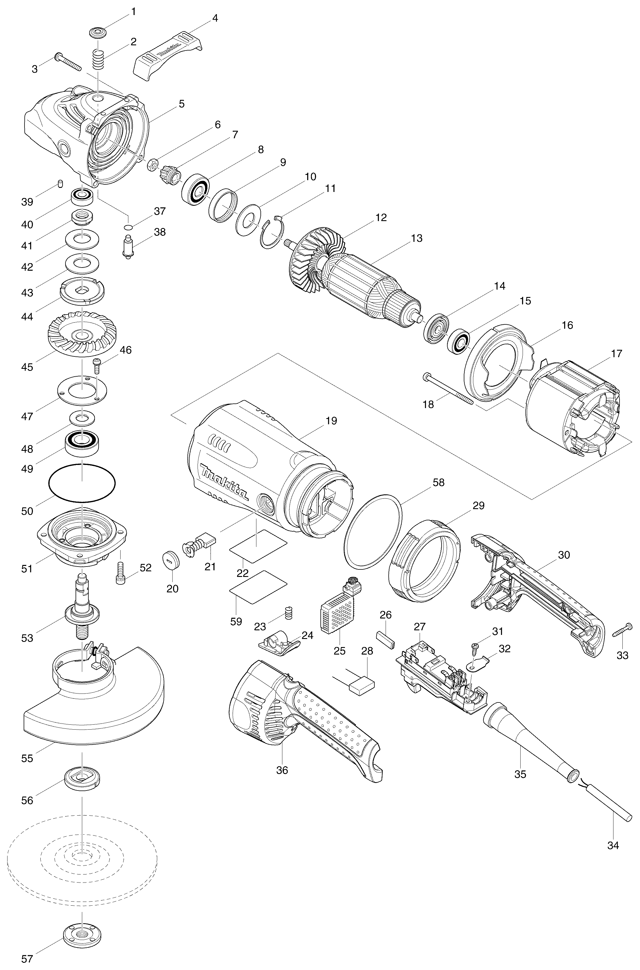 Схема на Кутова шліфмашина Makita GA 7040 RF 01