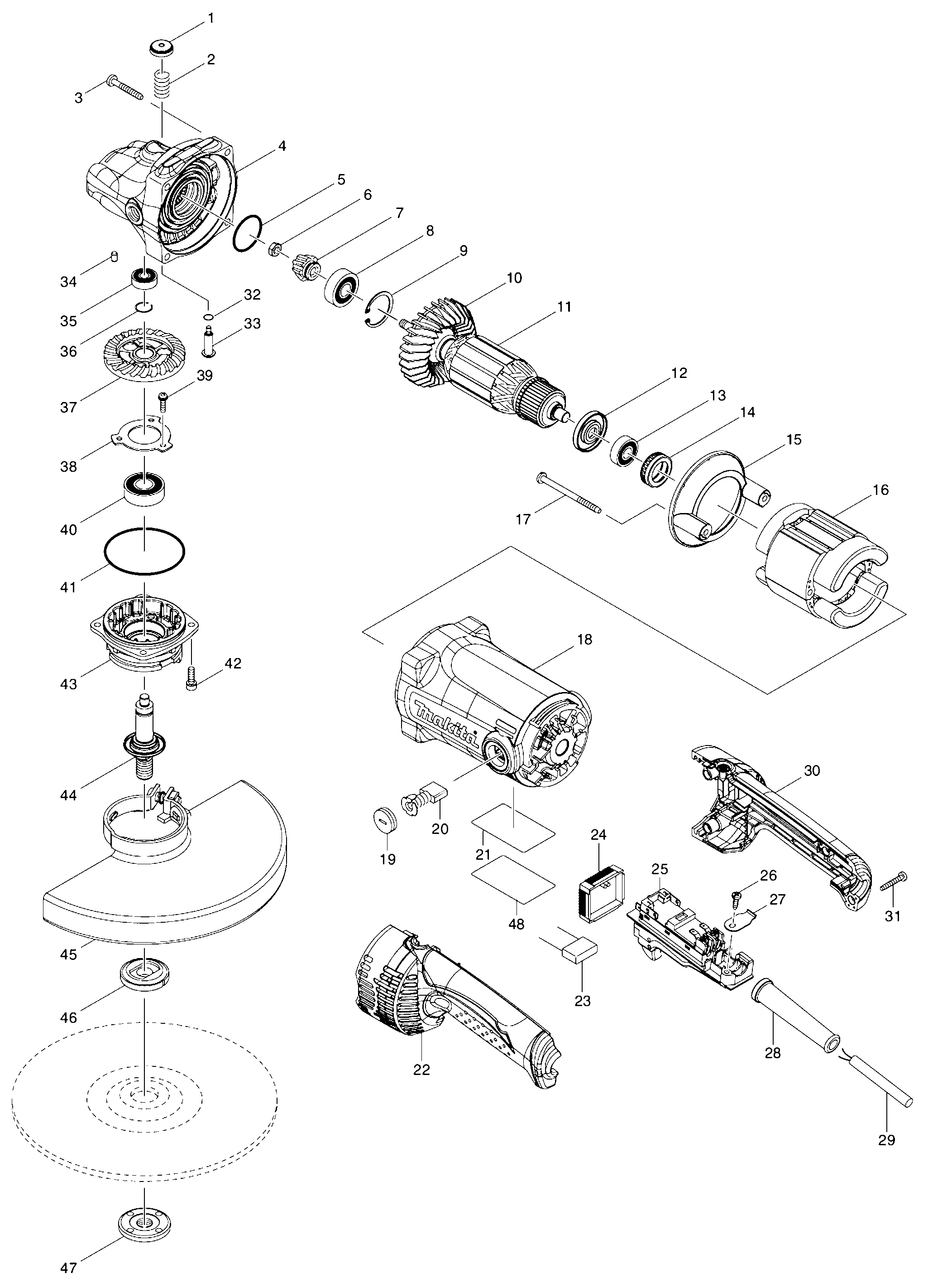 Схема на Угловая шлифмашина Makita GA 9050 R