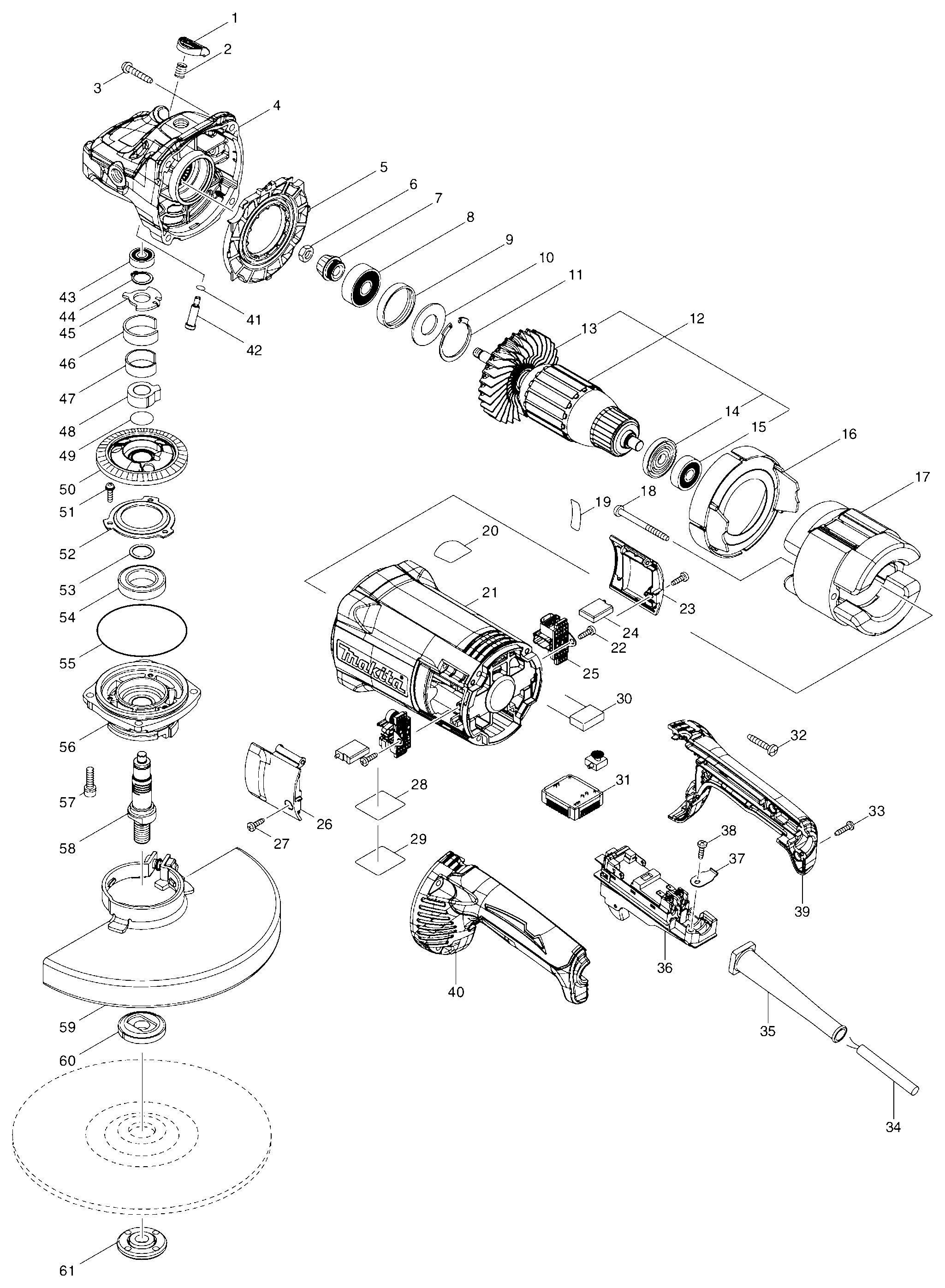 Схема на Угловая шлифмашина Makita GA9061R